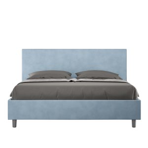 Letto matrimoniale contenitore doppia alzata imbottito 160x210 microfibra azzurro Adele