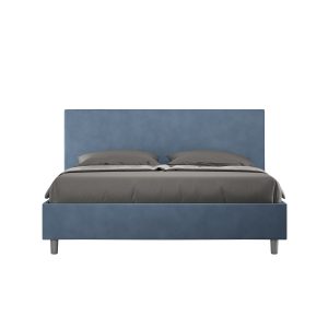 Letto matrimoniale contenitore doppia alzata imbottito 160x210 microfibra blu Adele