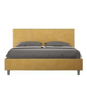 Letto matrimoniale contenitore doppia alzata imbottito 160x210 microfibra ocra Adele