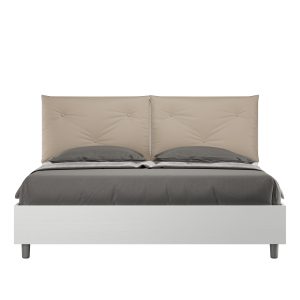 Letto matrimoniale contenitore doppia alzata 160x200 bianco frassino cuscini similpelle tortora Egos Appia