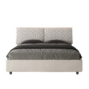 Letto matrimoniale contenitore doppia alzata imbottito 160x200 tessuto Agata 1 bianco Mados