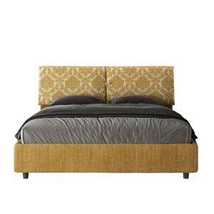 Letto matrimoniale contenitore doppia alzata imbottito 160x190 tessuto Agata 3 giallo Mados