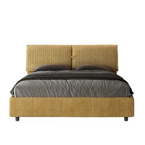 Letto matrimoniale contenitore doppia alzata imbottito 160x200 tessuto Aragona 3 giallo Mados