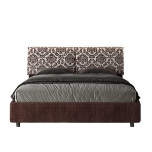 Letto matrimoniale contenitore doppia alzata imbottito 160x190 tessuto Agata 4 bordeaux Mados