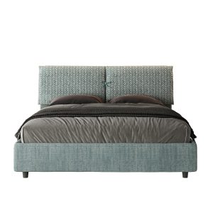 Letto matrimoniale contenitore doppia alzata imbottito 160x200 tessuto Aragona 7 azzurro Mados