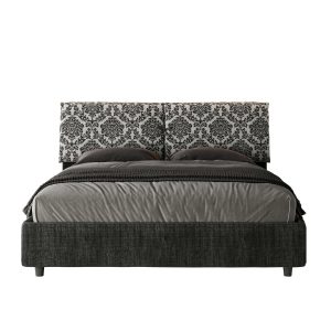 Letto matrimoniale contenitore doppia alzata imbottito 160x190 tessuto Agata 8 blu Mados