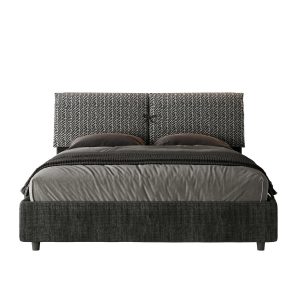 Letto matrimoniale contenitore doppia alzata imbottito 160x200 tessuto Aragona 8 blu Mados