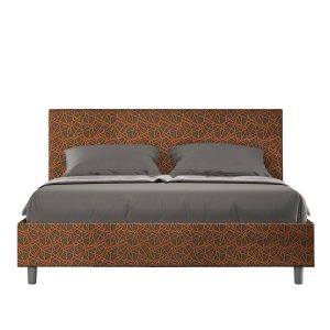 Letto matrimoniale contenitore doppia alzata imbottito 160x200 tessuto Era 4 arancio Adele