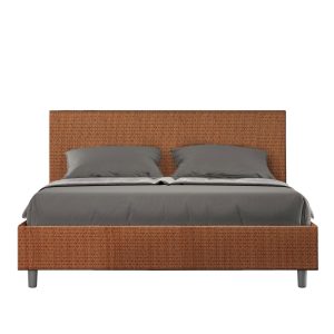Letto matrimoniale contenitore doppia alzata imbottito 160x210 tessuto Labirinto 4 arancio Adele