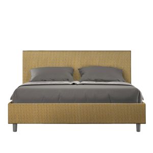 Letto matrimoniale contenitore doppia alzata imbottito 160x200 tessuto Labirinto 6 giallo Adele