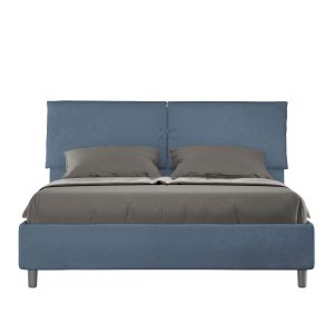 Letto matrimoniale contenitore doppia alzata imbottito 160x200 microfibra blu Mados