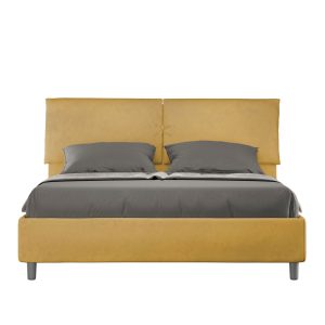 Letto matrimoniale contenitore doppia alzata imbottito 160x200 microfibra ocra Mados