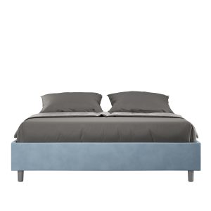 Letto matrimoniale contenitore doppia alzata imbottito 160x190 microfibra azzurro Azelia