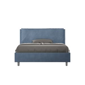 Letto matrimoniale francese contenitore imbottito 140x210 microfibra blu Antea Large
