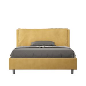 Letto matrimoniale francese contenitore imbottito 140x210 microfibra ocra Antea Large