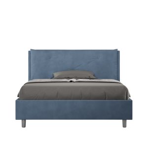 Letto matrimoniale francese contenitore imbottito 140x210 microfibra blu Appia Large